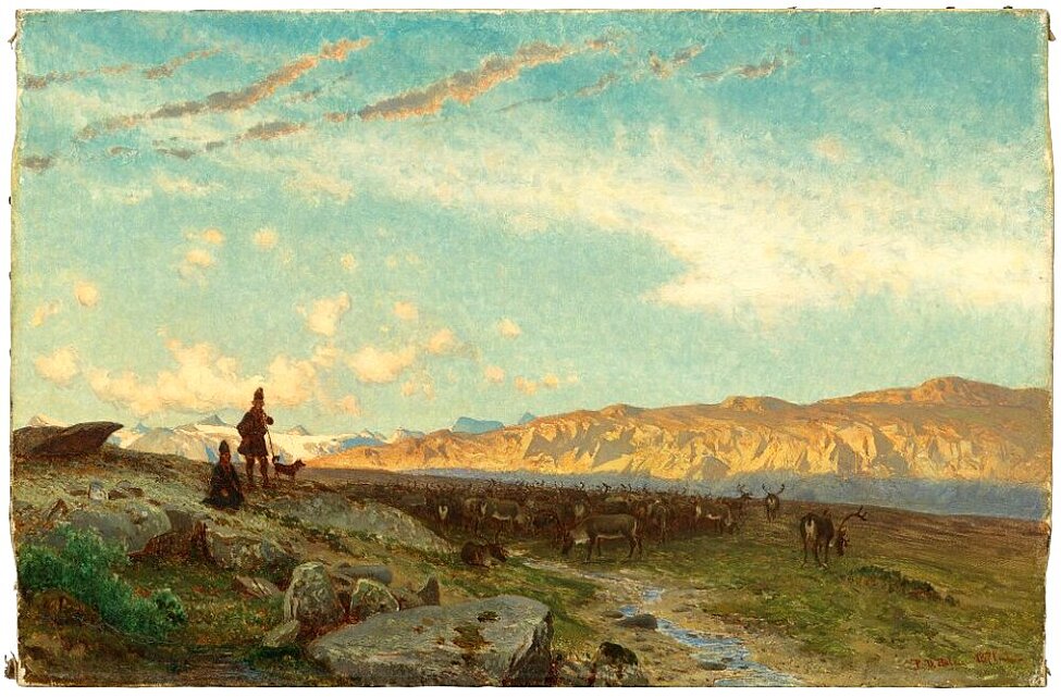 Laponian Lanscape with Reindeer and Sami