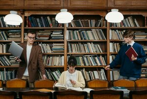 Students inside a library 