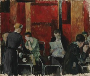 painting of people in cafe