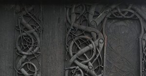 Photo depicting the Northern Door at Urnes Stave Church, Norway